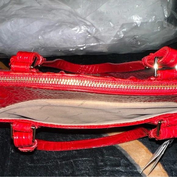Used Once Brahmin Anywhere Melbourne Embossed Leather Tote Color:Red Carnation - Picture 5 of 9